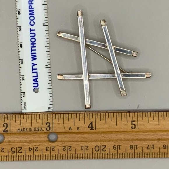 Modernist Industrial Abstract Criss Cross Hashtag Sterling Silver Brooch J580 - Picture 14 of 14